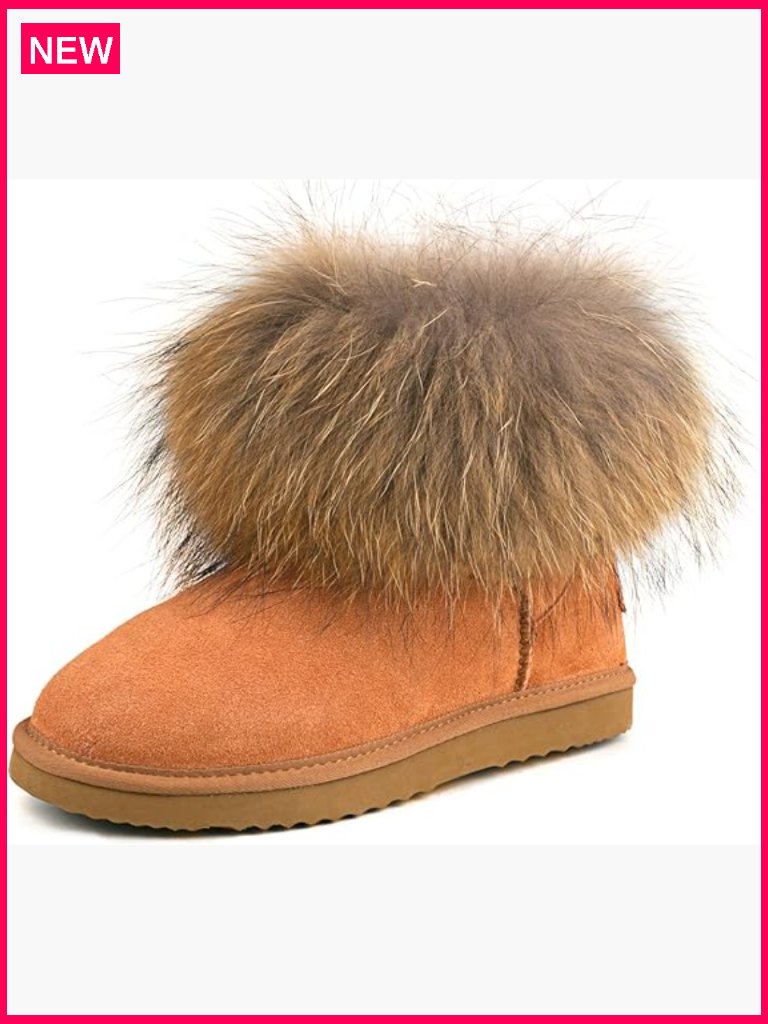 Genuine Suede Waterproof Winter Ankle Boots With Faux Fur Lining Warm Snow Boots